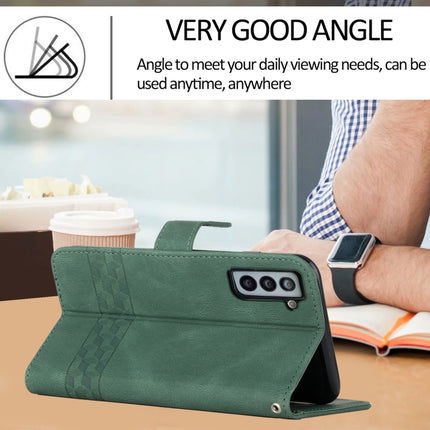 For Samsung Galaxy S22 5G Cubic Skin Feel Flip Leather Phone Case(Dark Green)-garmade.com
