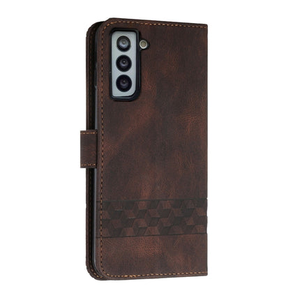 For Samsung Galaxy S22 5G Cubic Skin Feel Flip Leather Phone Case(Dark Coffee)-garmade.com