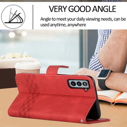 For Samsung Galaxy S22 5G Cubic Skin Feel Flip Leather Phone Case(Red)-garmade.com