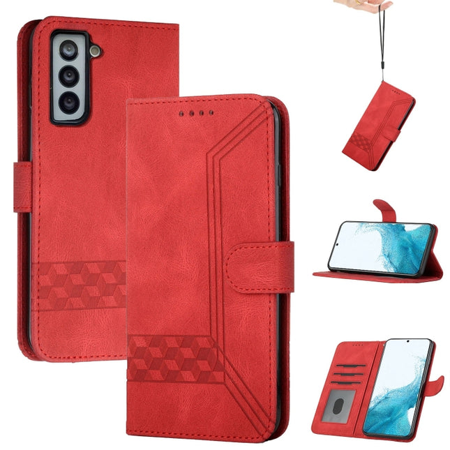 For Samsung Galaxy S22 5G Cubic Skin Feel Flip Leather Phone Case(Red)-garmade.com
