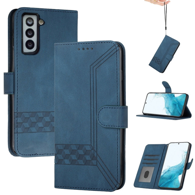 For Samsung Galaxy S22 5G Cubic Skin Feel Flip Leather Phone Case(Royal Blue)-garmade.com