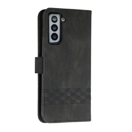 For Samsung Galaxy S22+ 5G Cubic Skin Feel Flip Leather Phone Case(Black)-garmade.com