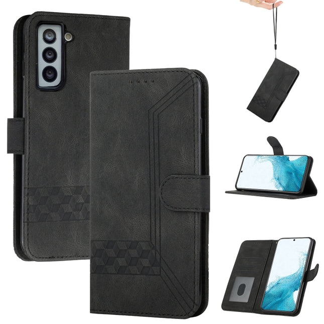 For Samsung Galaxy S22+ 5G Cubic Skin Feel Flip Leather Phone Case(Black)-garmade.com