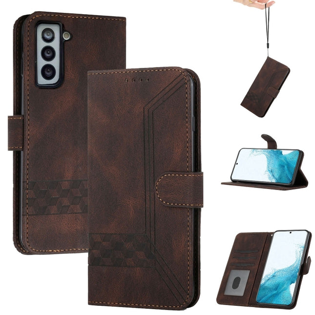 For Samsung Galaxy S22+ 5G Cubic Skin Feel Flip Leather Phone Case(Dark Coffee)-garmade.com