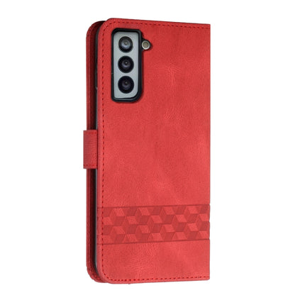 For Samsung Galaxy S22+ 5G Cubic Skin Feel Flip Leather Phone Case(Red)-garmade.com