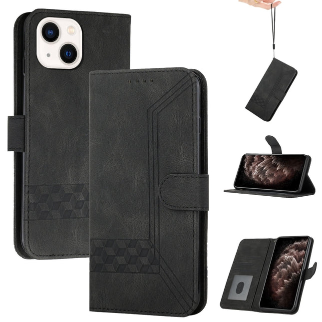Cubic Skin Feel Flip Leather Phone Case For iPhone 13 mini(Black)-garmade.com