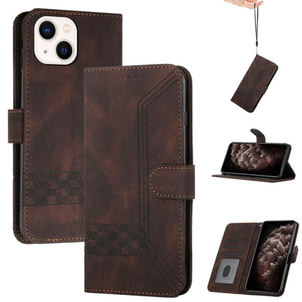 Cubic Skin Feel Flip Leather Phone Case For iPhone 13 mini(Brown)-garmade.com