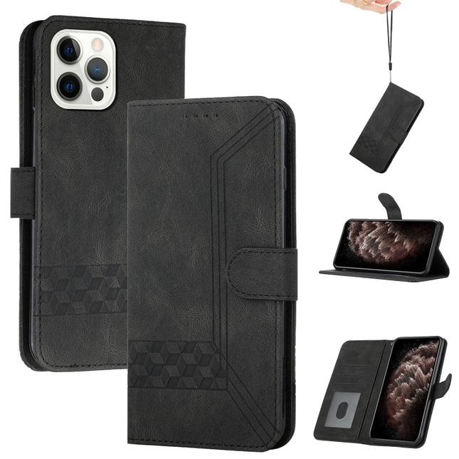 Cubic Skin Feel Flip Leather Phone Case For iPhone 13 Pro(Black)-garmade.com