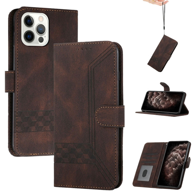 Cubic Skin Feel Flip Leather Phone Case For iPhone 13 Pro(Brown)-garmade.com