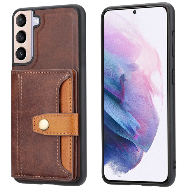 For Samsung Galaxy S22 5G Calfskin Color Matching TPU + PU Phone Case(Brown)-garmade.com
