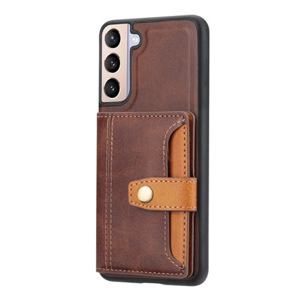 For Samsung Galaxy S22 5G Calfskin Color Matching TPU + PU Phone Case(Brown)-garmade.com
