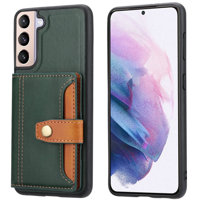For Samsung Galaxy S22 5G Calfskin Color Matching TPU + PU Phone Case(Green)-garmade.com