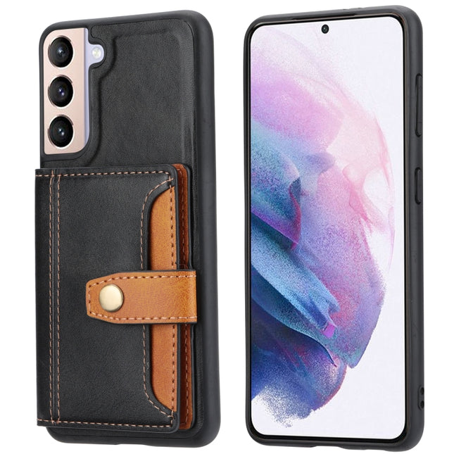 For Samsung Galaxy S22 5G Calfskin Color Matching TPU + PU Phone Case(Black)-garmade.com