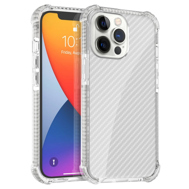 Carbon Fiber Texture Four-corner Shockproof Phone Case For iPhone 13 Pro(White)-garmade.com