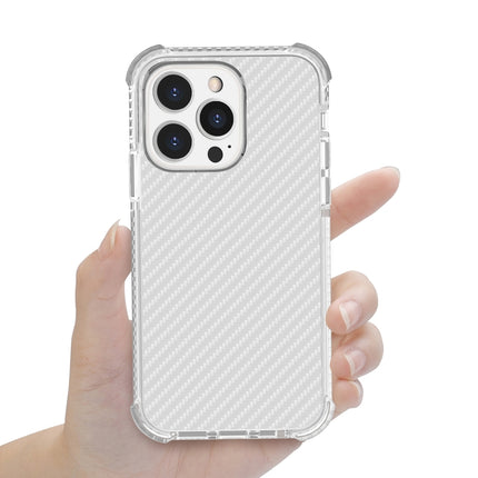 Carbon Fiber Texture Four-corner Shockproof Phone Case For iPhone 13 Pro(White)-garmade.com