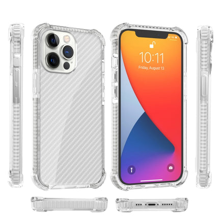 Carbon Fiber Texture Four-corner Shockproof Phone Case For iPhone 13 Pro(White)-garmade.com