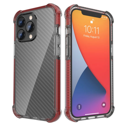 Carbon Fiber Texture Four-corner Shockproof Phone Case For iPhone 13 Pro(Red)-garmade.com