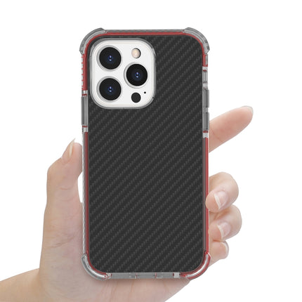 Carbon Fiber Texture Four-corner Shockproof Phone Case For iPhone 13 Pro(Red)-garmade.com