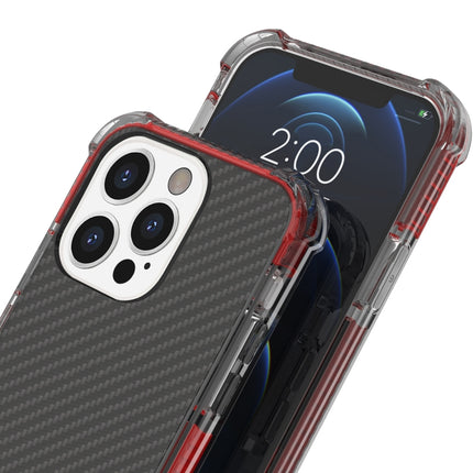 Carbon Fiber Texture Four-corner Shockproof Phone Case For iPhone 13 Pro(Red)-garmade.com