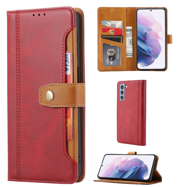 For Samsung Galaxy S22 5G Calf Texture Double Fold Leather Phone Case(Red)-garmade.com