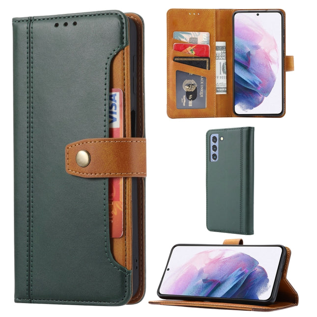 For Samsung Galaxy S22 5G Calf Texture Double Fold Leather Phone Case(Green)-garmade.com