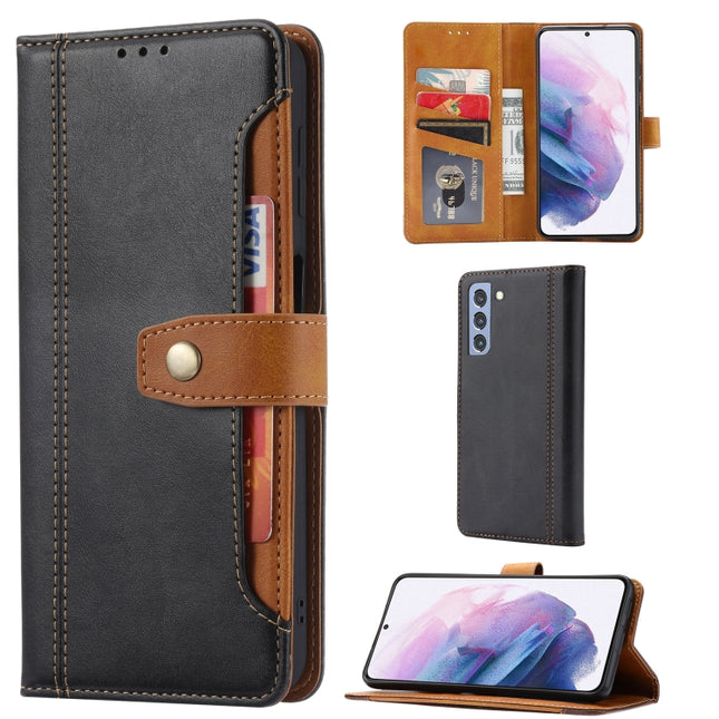 For Samsung Galaxy S22+ 5G Calf Texture Double Fold Leather Phone Case(Black)-garmade.com