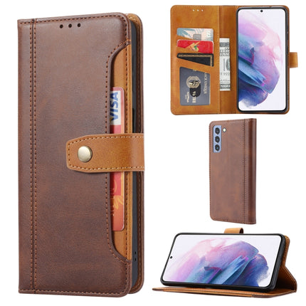 For Samsung Galaxy S22+ 5G Calf Texture Double Fold Leather Phone Case(Brown)-garmade.com