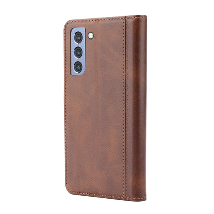 For Samsung Galaxy S22+ 5G Calf Texture Double Fold Leather Phone Case(Brown)-garmade.com