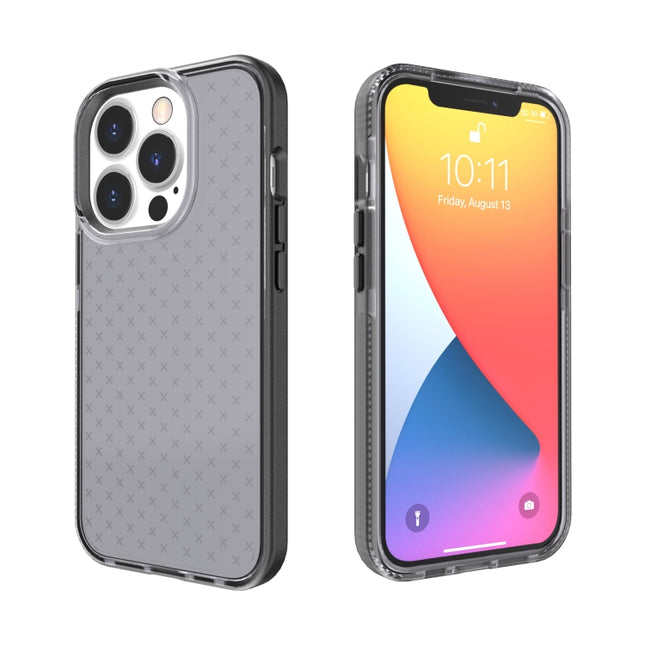 Grid Pattern Shockproof Transparent TPU Phone Case For iPhone 13 Pro(Black)-garmade.com