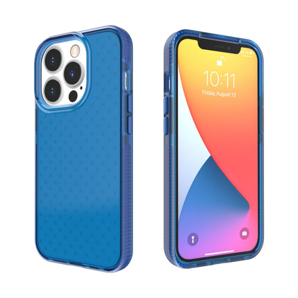 Grid Pattern Shockproof Transparent TPU Phone Case For iPhone 13 Pro(Blue)-garmade.com