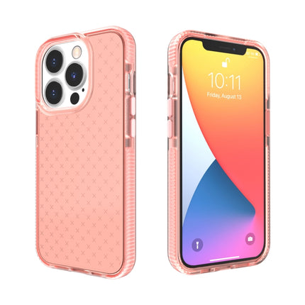 Grid Pattern Shockproof Transparent TPU Phone Case For iPhone 13 Pro(Pink)-garmade.com