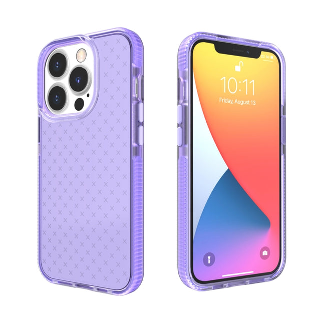 Grid Pattern Shockproof Transparent TPU Phone Case For iPhone 13 Pro(Purple)-garmade.com