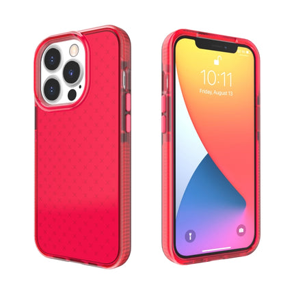 Grid Pattern Shockproof Transparent TPU Phone Case For iPhone 13 Pro(Red)-garmade.com