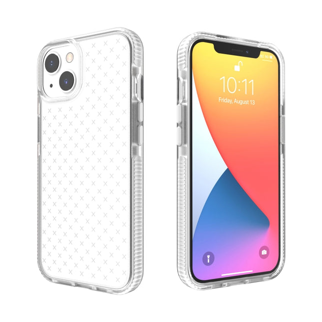 Grid Pattern Shockproof Transparent TPU Phone Case For iPhone 13 mini(White)-garmade.com