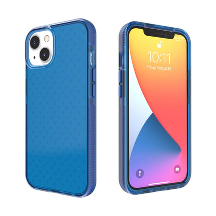 Grid Pattern Shockproof Transparent TPU Phone Case For iPhone 13 mini(Blue)-garmade.com