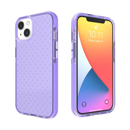 Grid Pattern Shockproof Transparent TPU Phone Case For iPhone 13 mini(Purple)-garmade.com