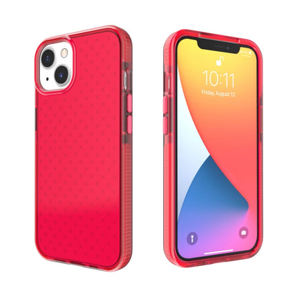 Grid Pattern Shockproof Transparent TPU Phone Case For iPhone 13 mini(Red)-garmade.com