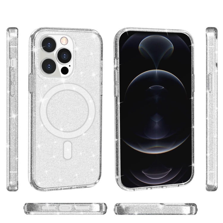 Terminator Style Glitter Powder MagSafe Magnetic Phone Case For iPhone 13 Pro(White)-garmade.com
