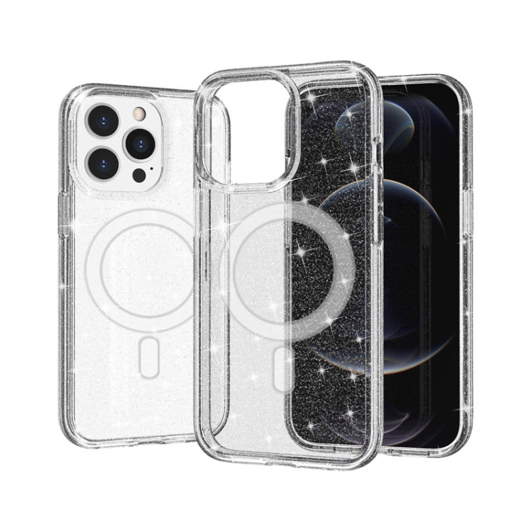 Terminator Style Glitter Powder MagSafe Magnetic Phone Case For iPhone 13 Pro(White)-garmade.com