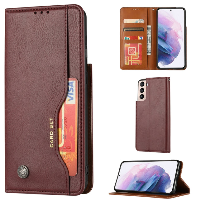 For Samsung Galaxy S22+ 5G Knead Skin Texture Leather Phone Case(Wine Red)-garmade.com