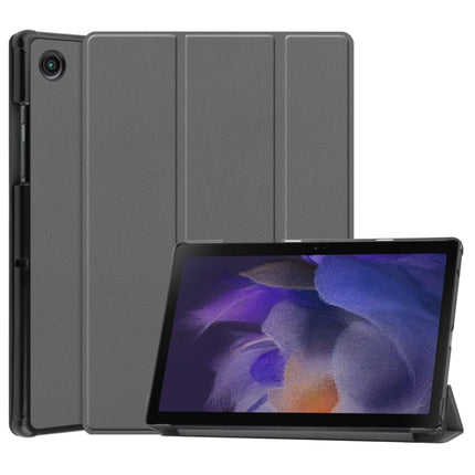 For Samsung Galaxy Tab A8 2021 Three-folding Holder Custer Texture Leather Tablet Case(Grey)-garmade.com