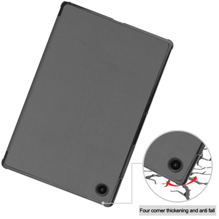 For Samsung Galaxy Tab A8 2021 Three-folding Holder Custer Texture Leather Tablet Case(Grey)-garmade.com