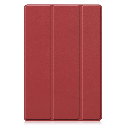 For Samsung Galaxy Tab A8 2021 Three-folding Holder Custer Texture Leather Tablet Case(Wine Red)-garmade.com