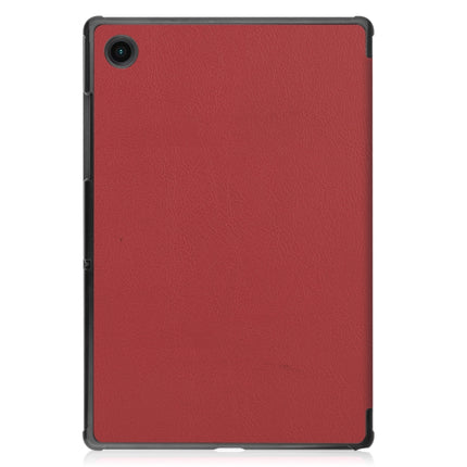 For Samsung Galaxy Tab A8 2021 Three-folding Holder Custer Texture Leather Tablet Case(Wine Red)-garmade.com