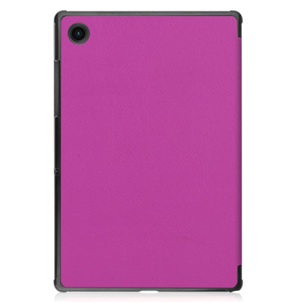 For Samsung Galaxy Tab A8 2021 Three-folding Holder Custer Texture Leather Tablet Case(Purple)-garmade.com