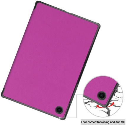 For Samsung Galaxy Tab A8 2021 Three-folding Holder Custer Texture Leather Tablet Case(Purple)-garmade.com