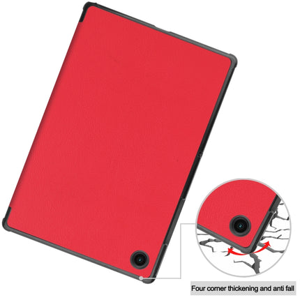 For Samsung Galaxy Tab A8 2021 Three-folding Holder Custer Texture Leather Tablet Case(Red)-garmade.com