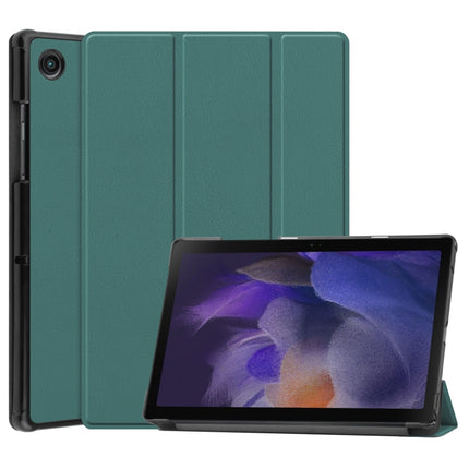 For Samsung Galaxy Tab A8 2021 Three-folding Holder Custer Texture Leather Tablet Case(Dark Green)-garmade.com