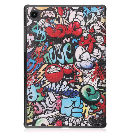 For Samsung Galaxy Tab A8 2021 Painted Leather Tablet Case with 3-Fold Holder(Graffiti)-garmade.com