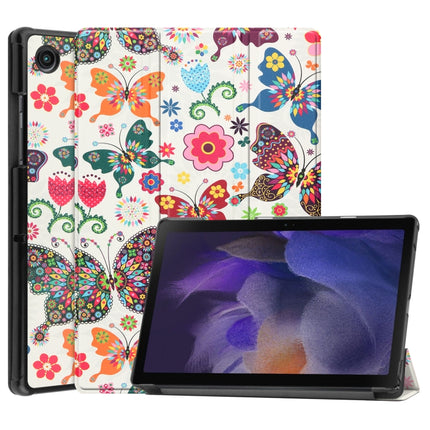For Samsung Galaxy Tab A8 2021 Painted Leather Tablet Case with 3-Fold Holder(Color Butterfly)-garmade.com
